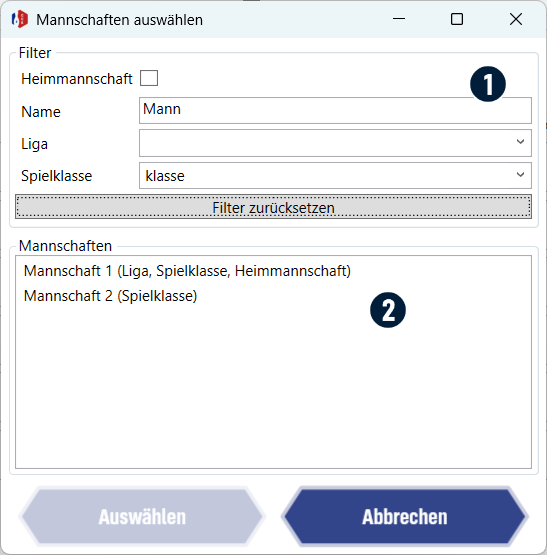 Suche von Mannschaften